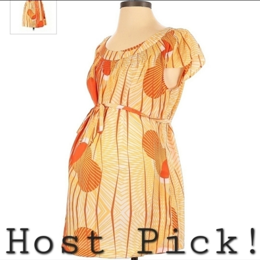 Liz Lange Maternity Dress Small S Orange Tie Waist Short Flutter Sleeve Cute EUC
